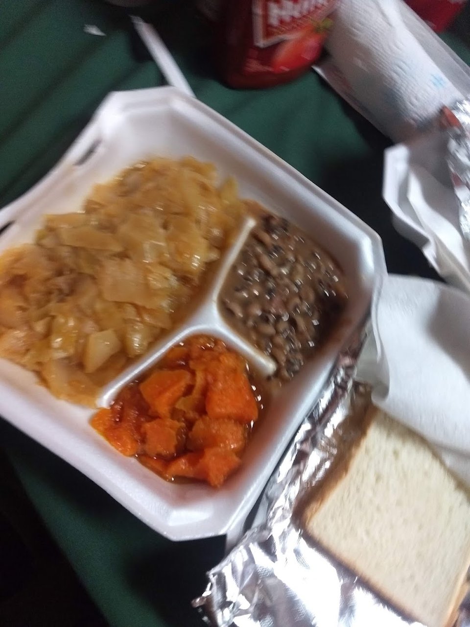 Soul food menu beside simple drink choices.