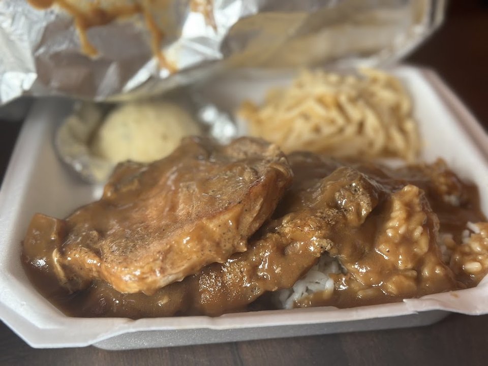 Restaurant menu with comfort food selections.
