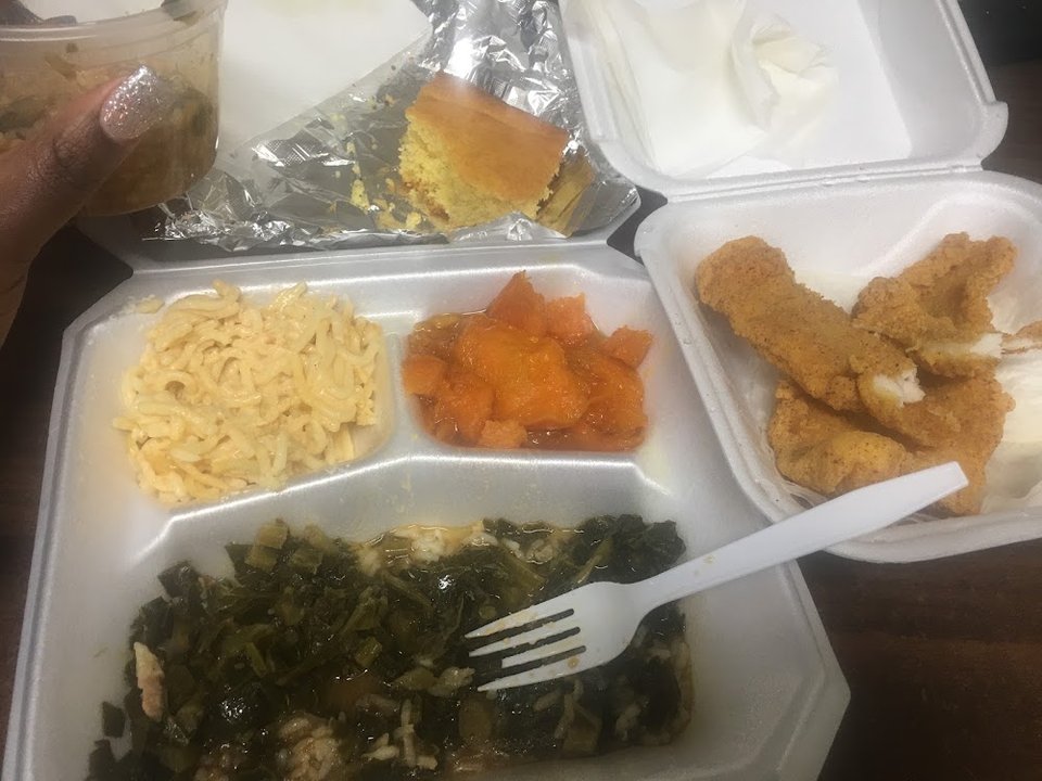 Fried Fried Greens Mac&Cheese and Yams